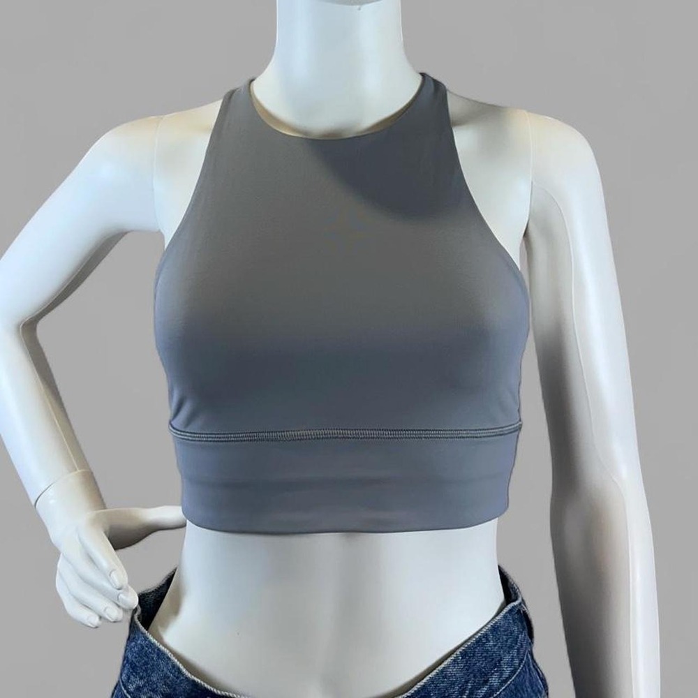 Lululemon Light Blue High Neck Longline Sports Bra Size 6 Cross Back Yoga Gym